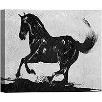 SIGNWIN Canvas Wall Art Silhouette of A Black Horses Galloping with Ink Splashes Animals Wildlife Digital Art Expressive Black and White for Living Room, Bedroom, Office - 12x18 inches
