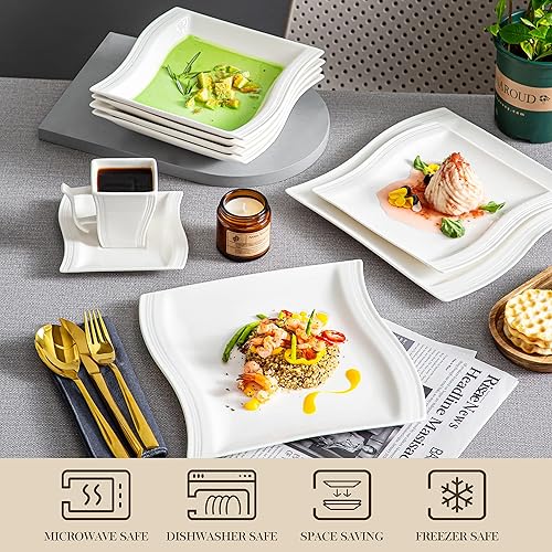 MALACASA Ivory White Dinnerware Sets, 60 Piece Kitchen Plates and