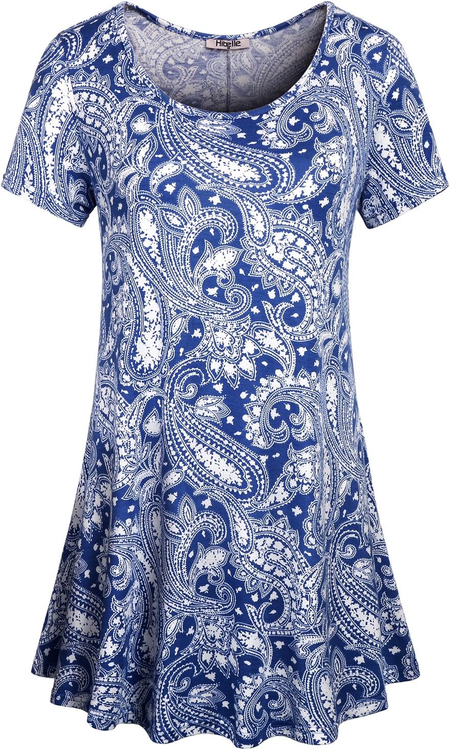 Hibelle Women's Crew Neck Short Sleeve Printed Flared Tunic Tops