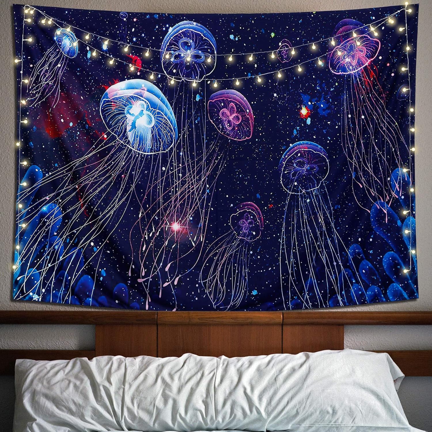 Bathroom Decor Beacah Decor Under Sea Ocean Jellyfish Tapestry Wall Hanging Fantasy Magical Colorful Marine Life Tapestry For Bedroom Living Room Dorm Decor