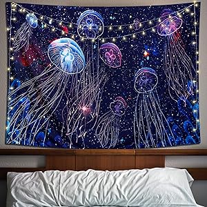 Bathroom Decor Beacah Decor Under Sea Ocean Jellyfish Tapestry Wall Hanging Fantasy Magical Colorful Marine Life Tapestry For Bedroom Living Room Dorm Decor