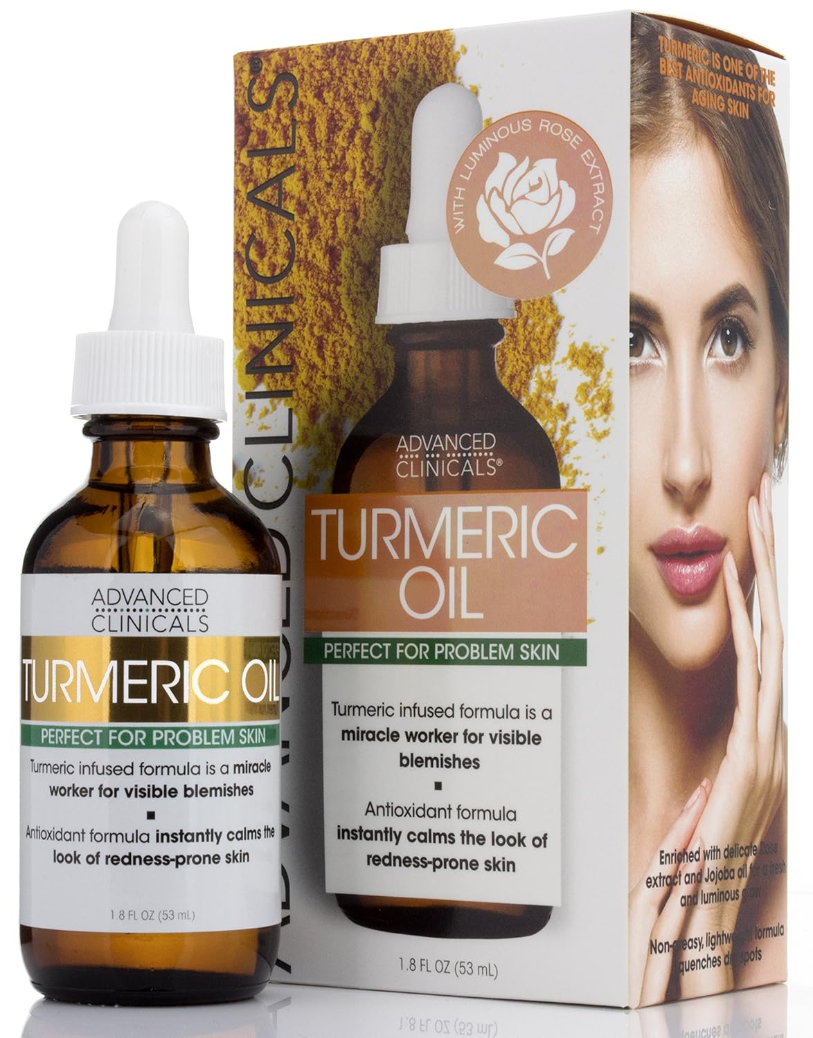 Advanced Clinicals Turmeric Oil for face. Antioxidant formula with Rose Extract and Jojoba oil for dry skin, redness, and skin blemishes. (1.8oz): Beauty