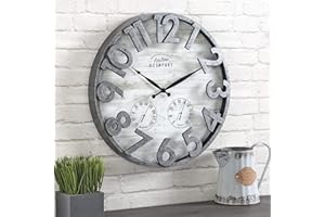 FirsTime & Co.® Shiplap Farmhouse Outdoor Wall Clock, American Crafted, Light Gray, 18 x 2.5 x 18,