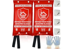 Devenir Home Extra Large Fire Blanket - 48”x 48” Pack of 2 Blankets with 4 Hooks and 2 Gloves, Fire Blankets Emergency for Home, Car, Kitchen, Warehouse, Outdoor, and Camping Safety.