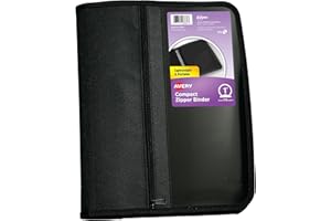 Avery Zipper 3 Ring Binder, 1" Round Rings, 175-Sheet Capacity, Black, Durable Binder Organizer with Pocket for Extra Storage