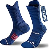 Compression Running Socks 3 Pairs, Cushion Crew Socks, Anti-Blister Moisture Wicking Athletic Hiking Basketball Socks