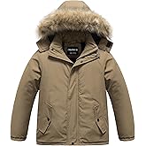 CREATMO US Boys' Waterproof Snow Coat Parka Windproof Winter Jacket With Detachable Fleece Hood