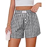 Quenteen Women's Boxer Shorts Summer Gingham Striped Drawstring Plaid Lounge Shorts Y2K Beach Bottoms
