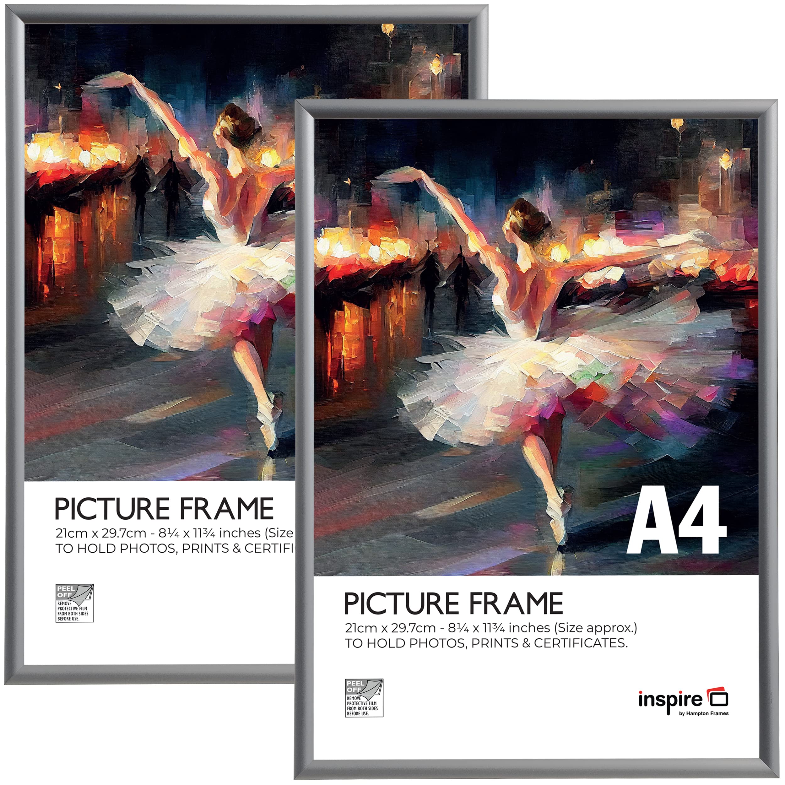 Inspire By Hampton ALUMINIUM A4 (21x30cm) Silver Poster Certificate Frame Acrylic (Non-Glass) IBHPAAFA4BX-PK2