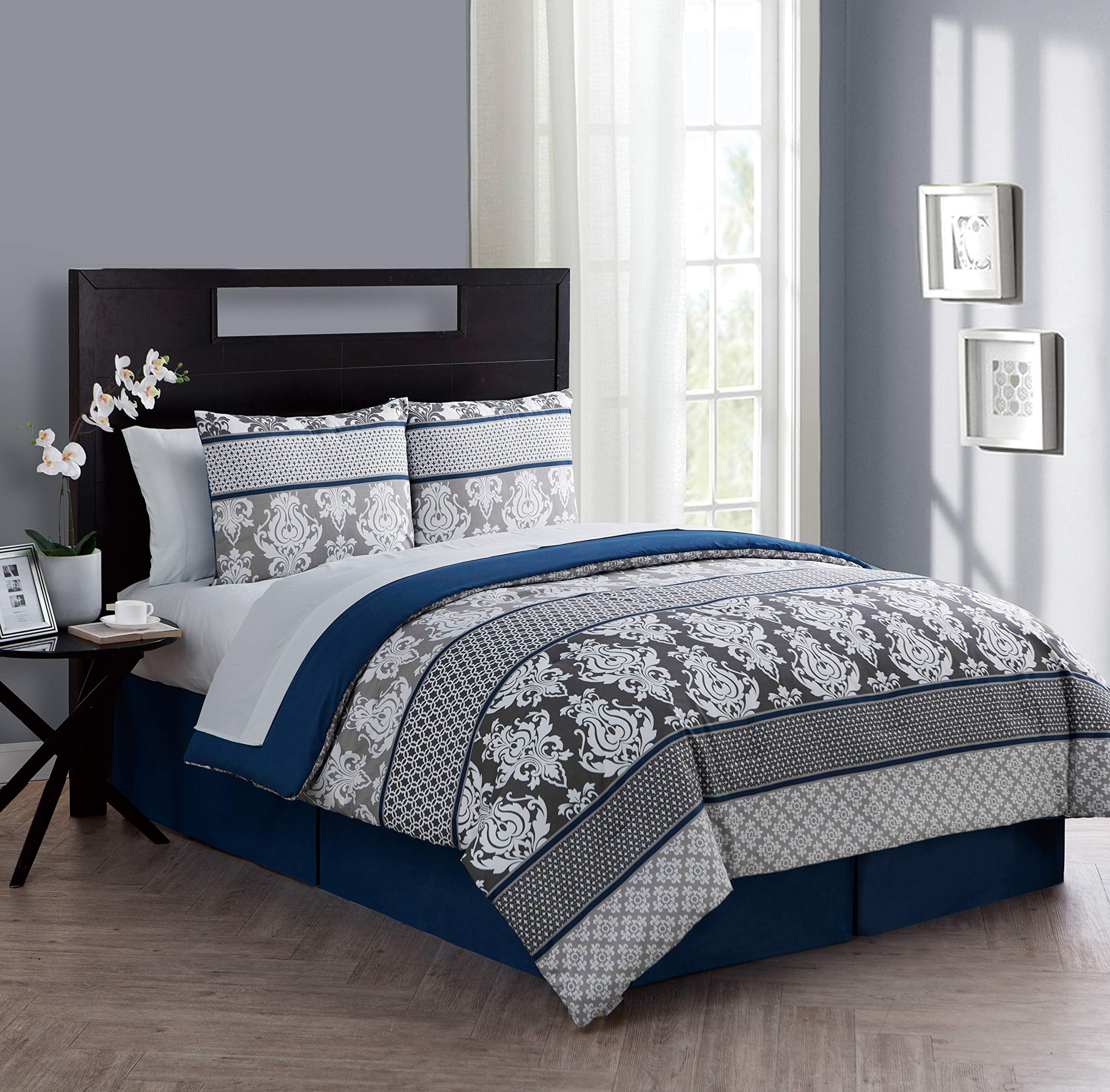 Full Bed in a Bag, 8-Piece Bedding with Matching Bedskirt & Shams, Soft & Cozy Room Decor, Chic Home Decor (Beckham Blue, Full)