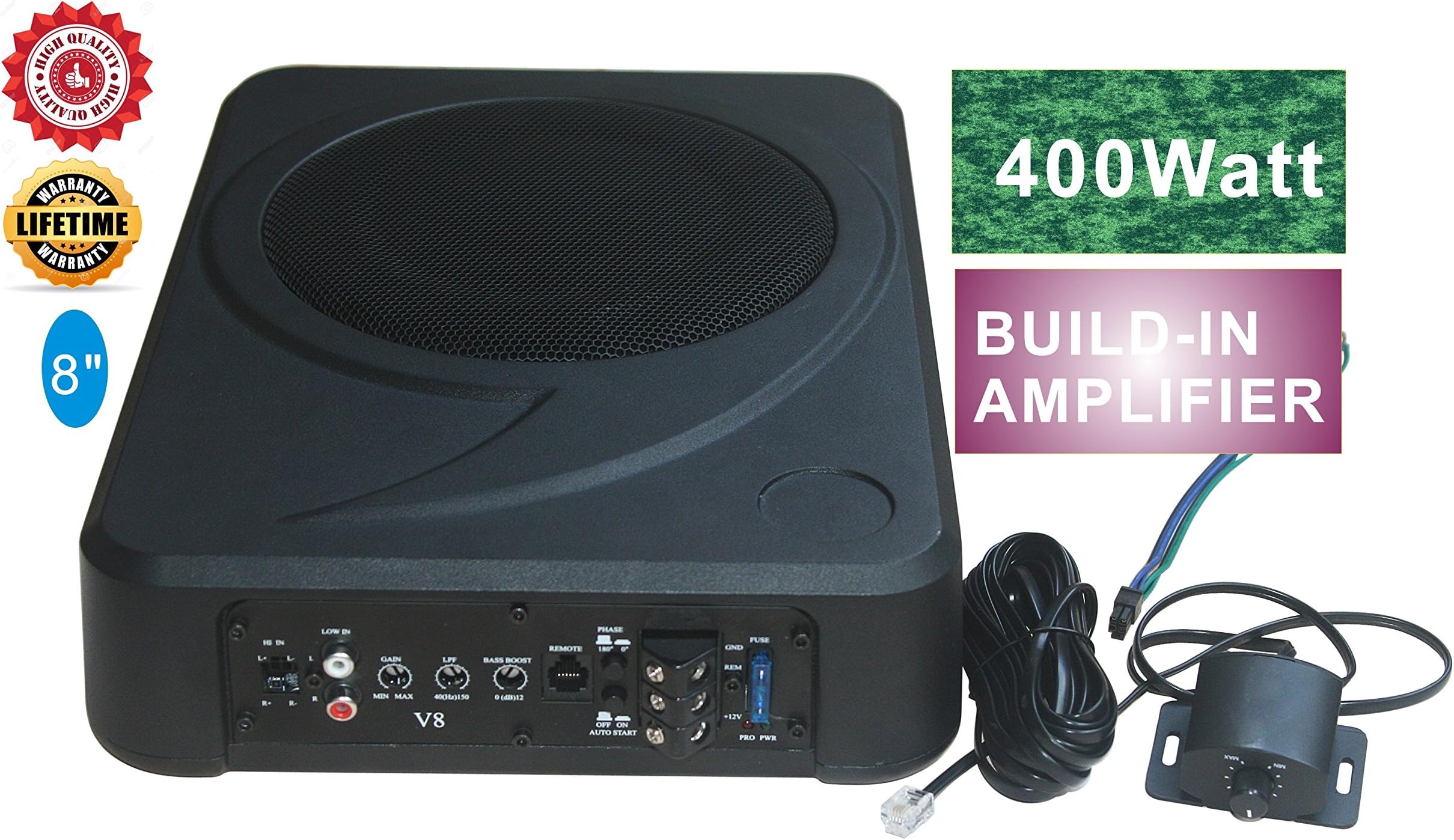 Subwoofer Amplifier 400 watts Compact Powered 8-Inch Underseat Subwoofer for Car