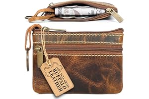 LEATHER TOWN Coin Purse for Men,Coin Pouch for Men,Genuine Leather Mens Tray Purses Coin Purse Cash Change Wallet Key Holder Money Pouch (Antique Brown)