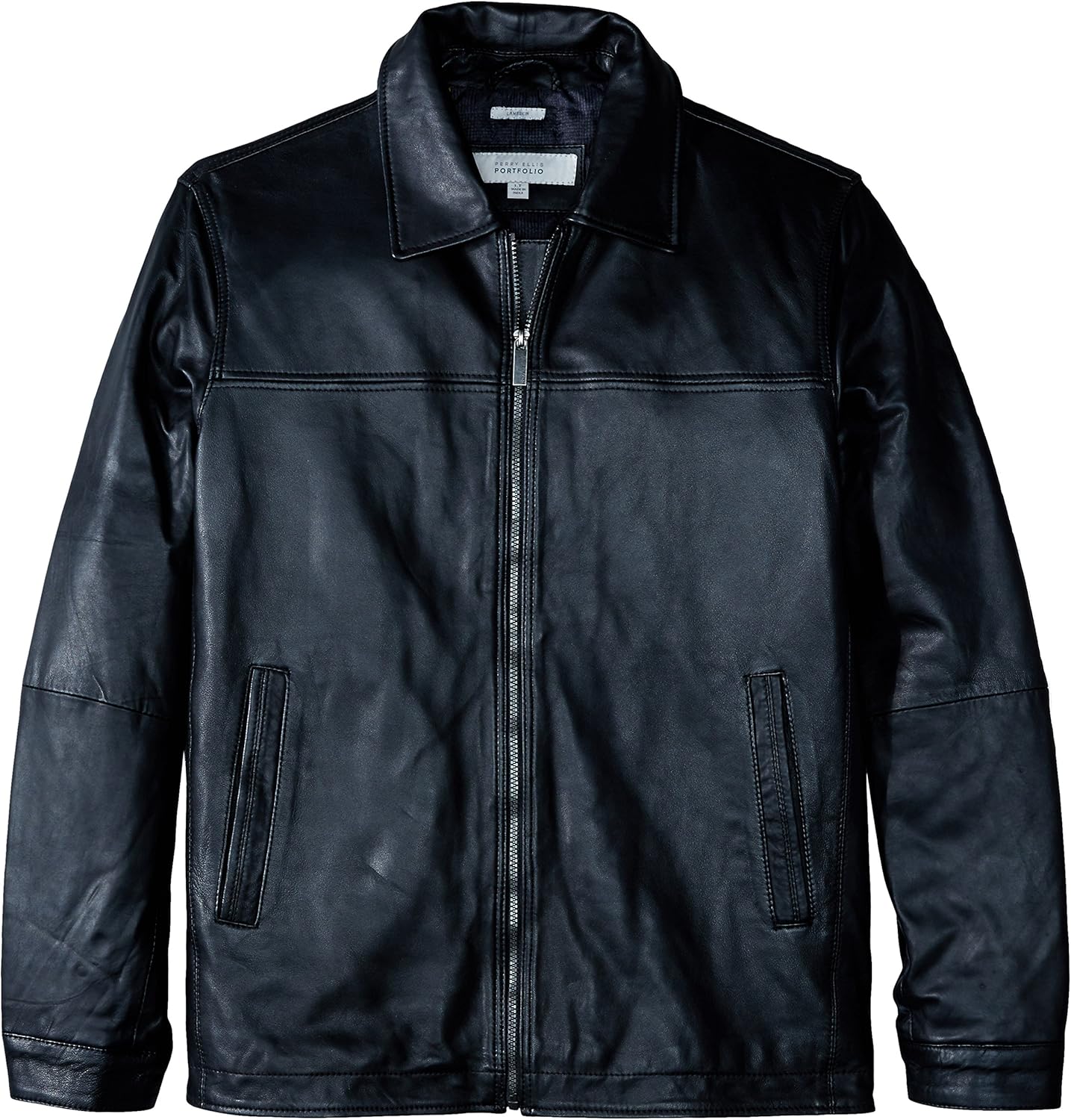 perry ellis open bottom leather jacket