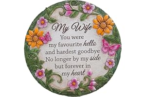 MYFIHU Wife Memorial Garden Stone, Memory Stones for Wife, Butterflies Flower Stepping Stones Memorial Gifts for Loss of Wife, Sympathy Gift for Loss of Wife, in Memory of My Wife TNS9