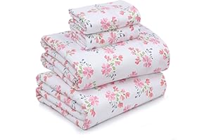 RUVANTI 100% Cotton Sheets - Crispy Cooling Percale Sheets for Queen Size Bed, Breathable & Durable Queen Sheet Set, 16 Inches Deep Pocket Bed Sheets, Red & Pink Floral, 4 Pieces