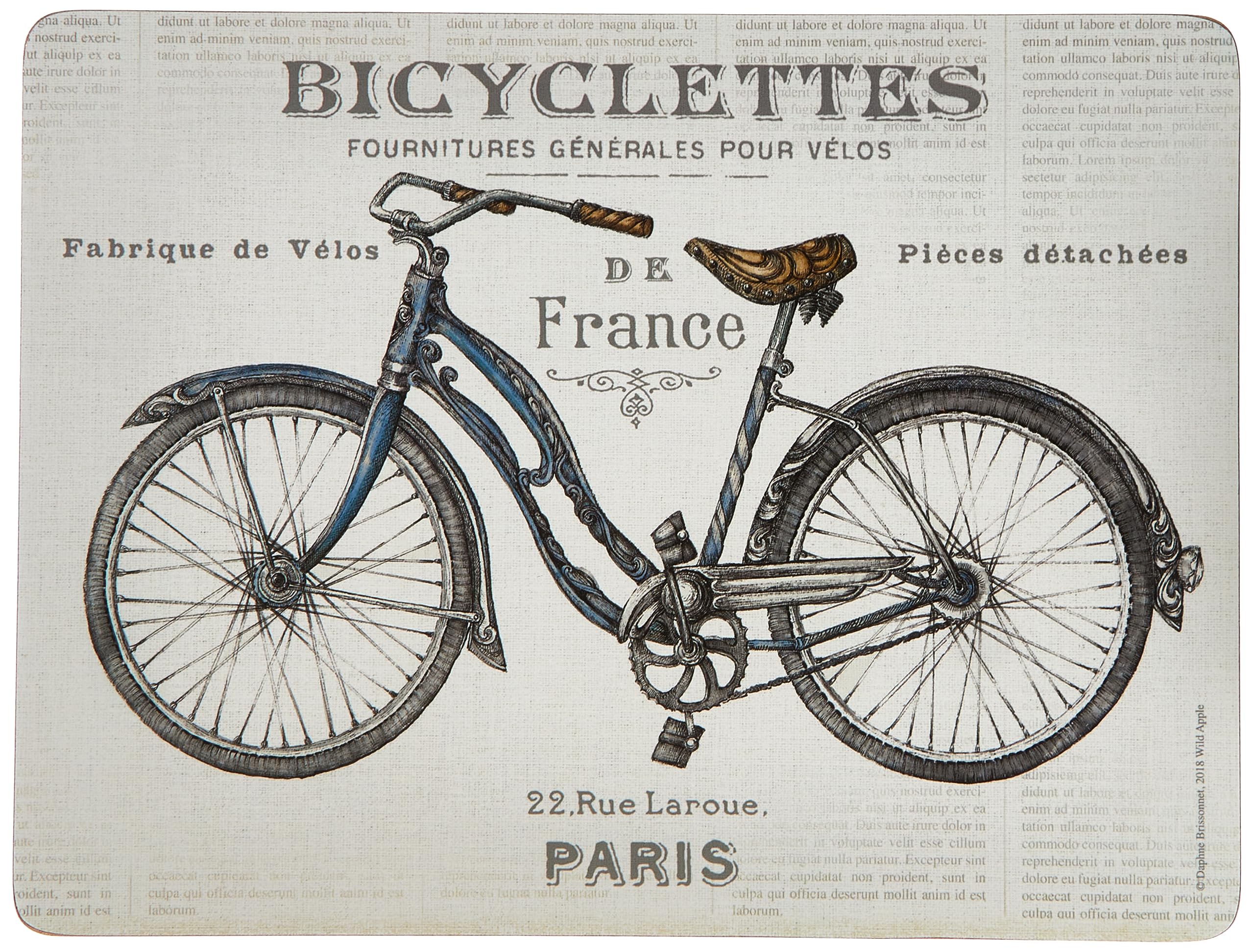 Creative Tops Cork-Backed Placemats / Table Mats with Printed Bicycles Design, Rectangular, White, 30 x 23 cm, Set of 6 — image 1