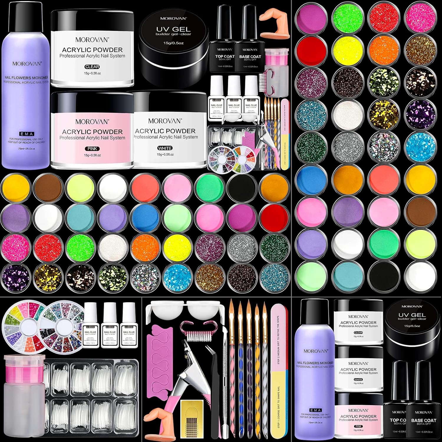 Amazon Com Morovan Acrylic Nail Kit Liquid Monomer Acrylic Powder Set With Carving Glitter Powder Full Starter Nail Art Tools Kit Practice Finger Nail Kit Acrylic Set Professional With Everything For Beginners Beauty