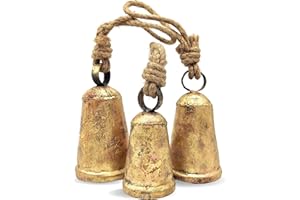 Carfar Shabby Chic Set of 3 Country Rustic Style Cone Bells Handmade Metal Harmony Christmas Hanging Decorative Cow Bells Set (3, Small)