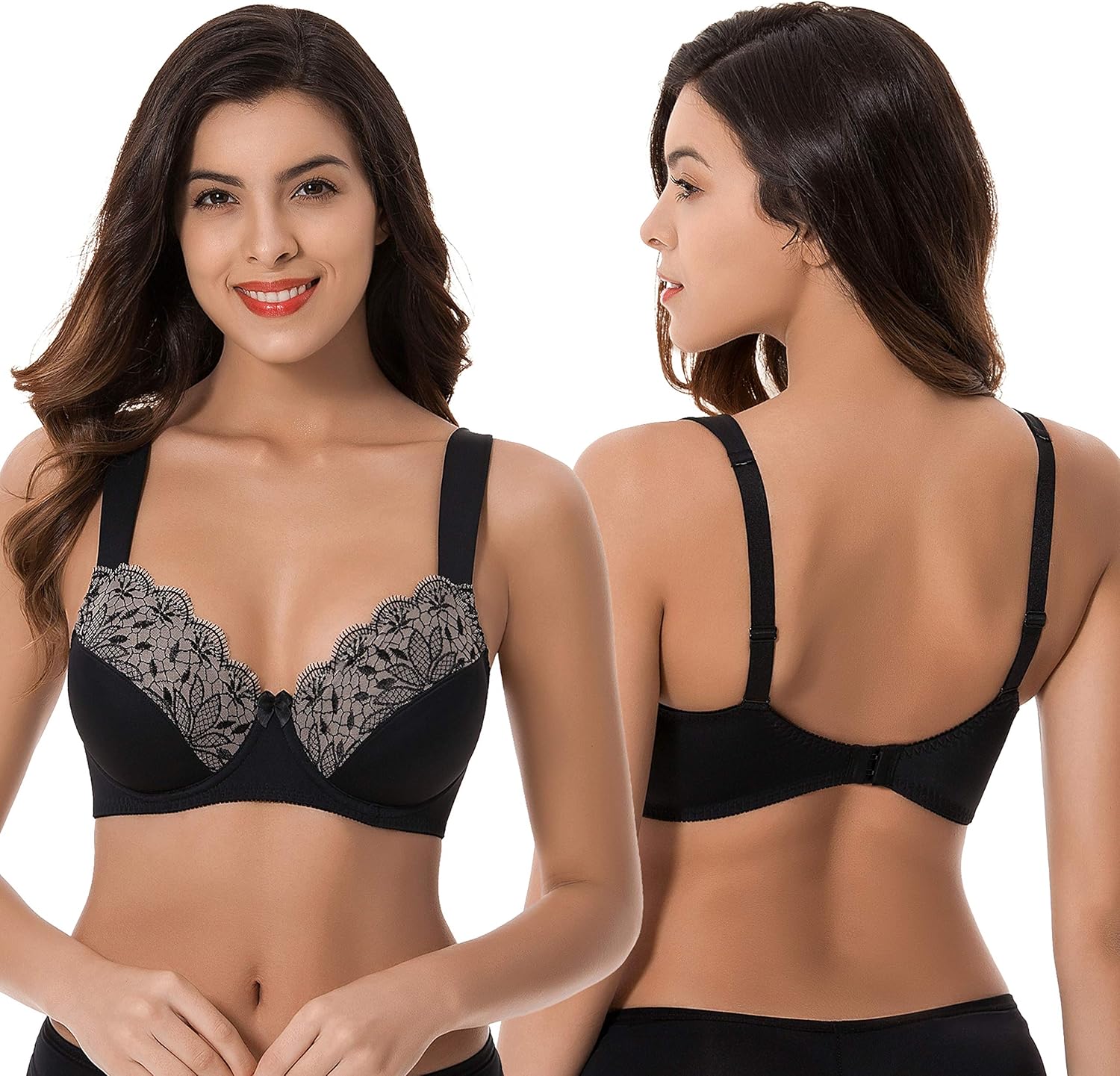 Curve Muse Plus Size Unlined Minimizer Underwire Bra with Embroidery Lace-3 Pack at  Women’s Clothing store