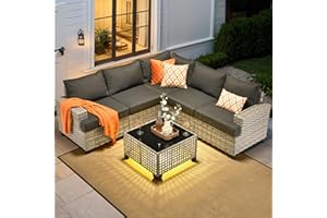 HOOOWOOO Outdoor Sectional Patio Furniture Set,6 Pieces Wicker Conversation Sets L Shaped Couch,Extra Deep Out Door Sofa Outside Furniture,Black