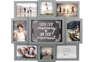 Malden International Designs Gray Cherish Every Moment 8-Opening Sentiment Dimensional Picture Frame Wall Collage