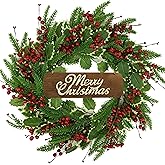 KORSMV Christmas Wreaths for Front Door Winter Wreath with Holly Leaf,red Berry bin for Front Door Indoor Outdoor Farmhouse Festival Home Decor