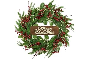 KORSMV Christmas Wreath for Front Door Winter Wreath with Holly Leaf,red Berry bin for Front Door Indoor Outdoor Farmhouse Festival Home Decor