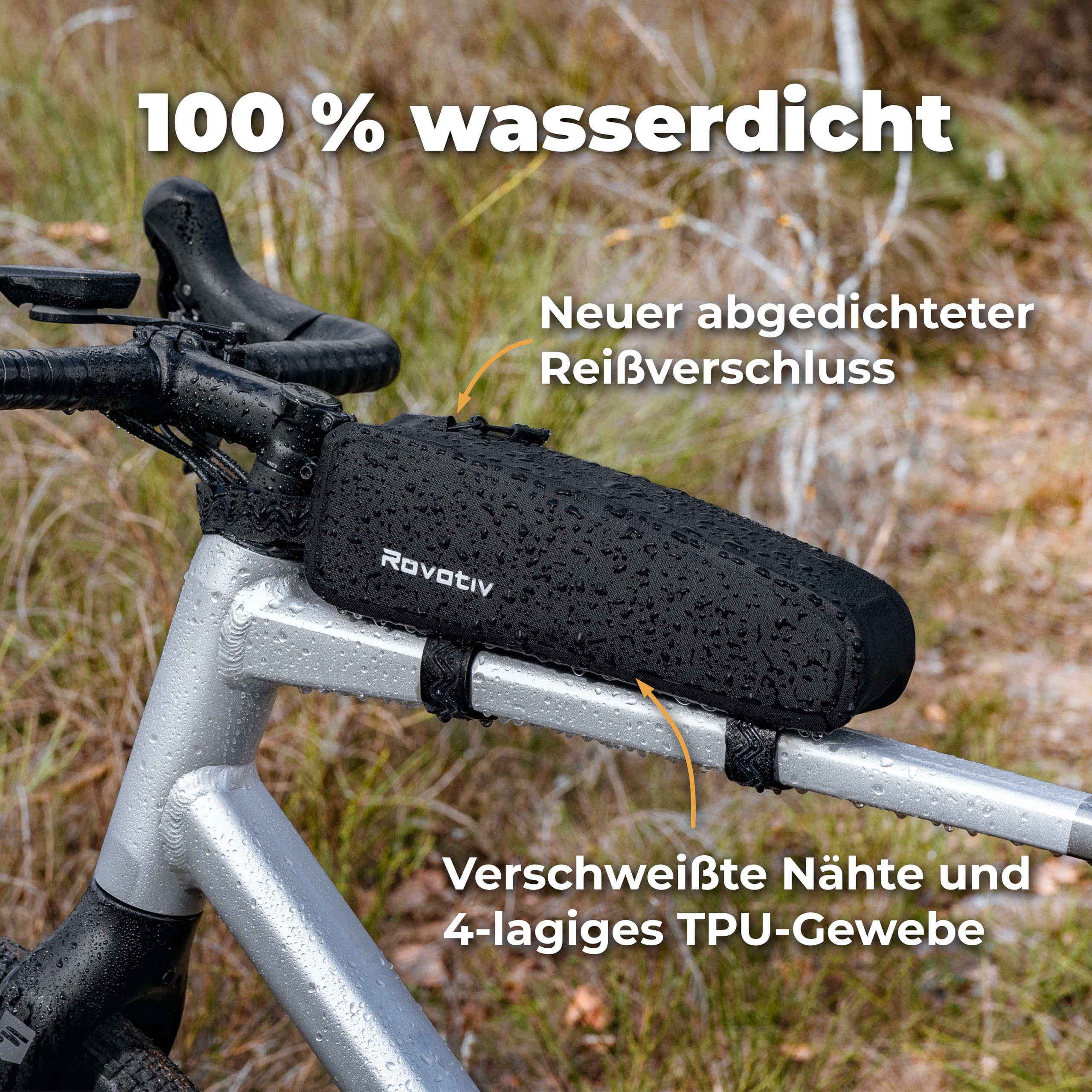 Rovativ® - Bikepacking Oberrohrtasche [1,8L] 100% Wasserdicht 3