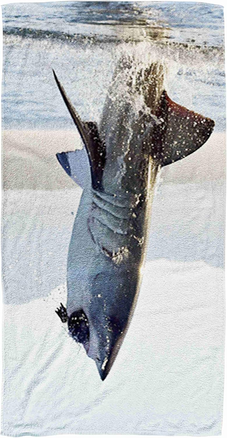 Bisead 30×60 Inch Beach Towel,Great White Shark Attack Hunting South Africa Carcharias Breaching a,Large Absorbent Quick Dry,White Pink