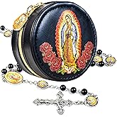 SUTANALE 8mm Glass Pearl Catholic Rosary Necklace for Women - Our Lady of Guadalupe & Crucifix, Holy Beads with Prayer Box, Baptism & First Communion Jewelry Gift (La Rosa de Guadalupe)