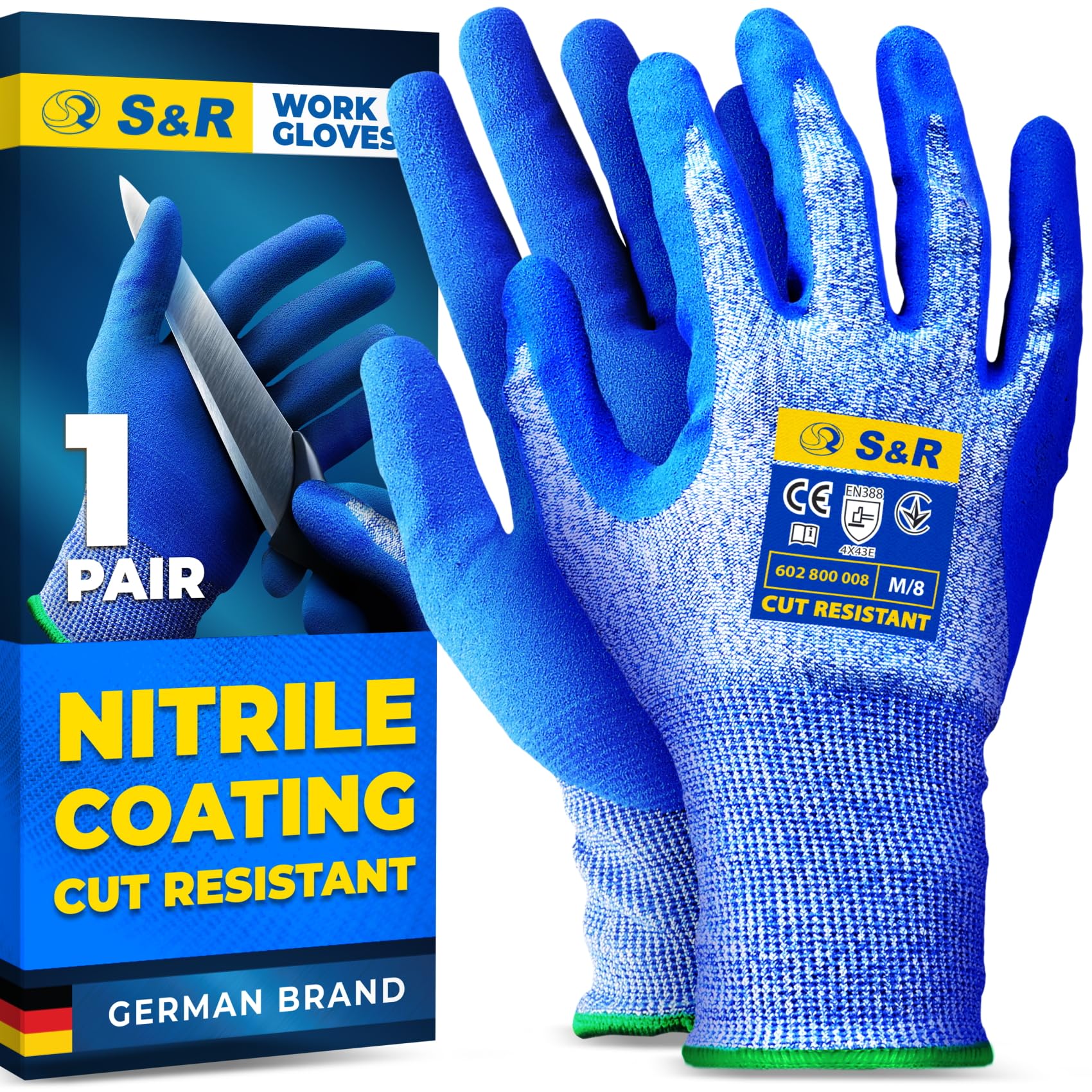 S&R Cut-Resistant Work Gloves – Size L/9 | Nitrile-Coated, Non-Slip, Touch-Sensitive | EN 388 Certified for Construction, Automotive & Assembly