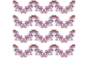 KREYFER 4 Strings Total 26.3 ft American Flag Tinsel Garlands - Each 6.6ft Red White Blue Fringe Garland with USA Flag Hanging Glitter Streamers for 4th of July, Independence Day, Patriotic Party Decorations