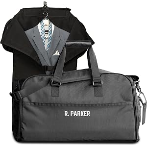 The Man Registry Suit Saver Convertible Hanging Garment Duffle Bag, Custom Embroidery, Blue, Black and Grey, Ballistic Nylon,