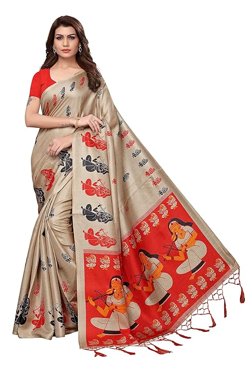 Indian Women's Kalamkari Silk Saree with Blouse Piece