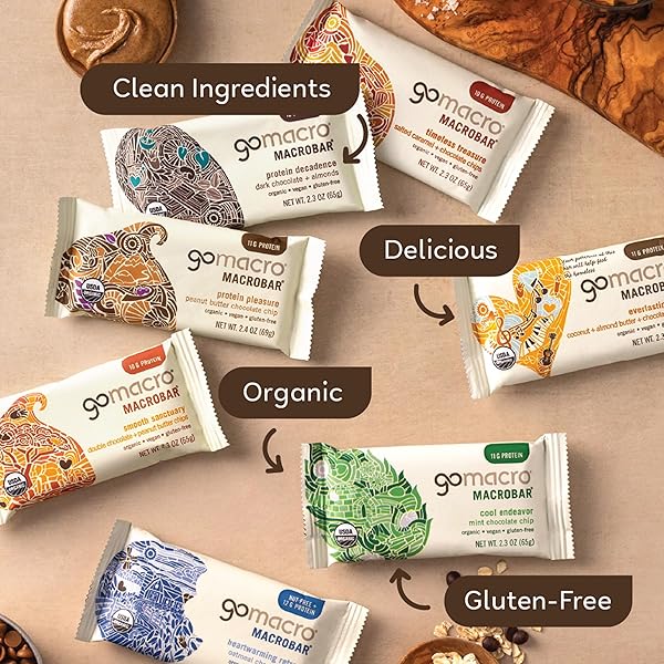 GOMACRO MACROBAR ORGANIC VEGAN PROTEIN BARS – PROTEIN VARIETY PACK (2.3-2.4 OUNCE BARS, 12 COUNT)
