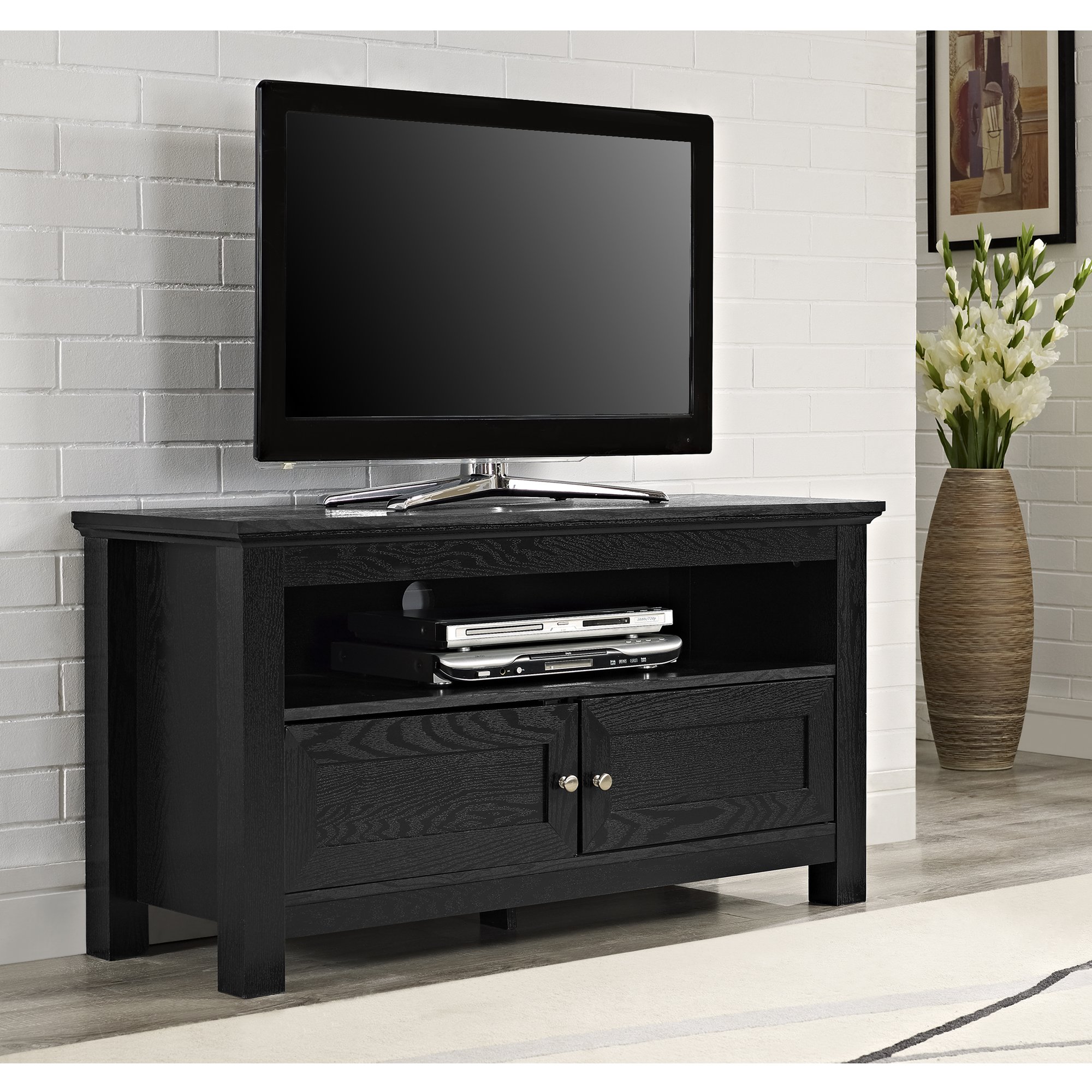 Walker Edison 44 inches Cortez TV Stand Console, Black Laurae Andrea
