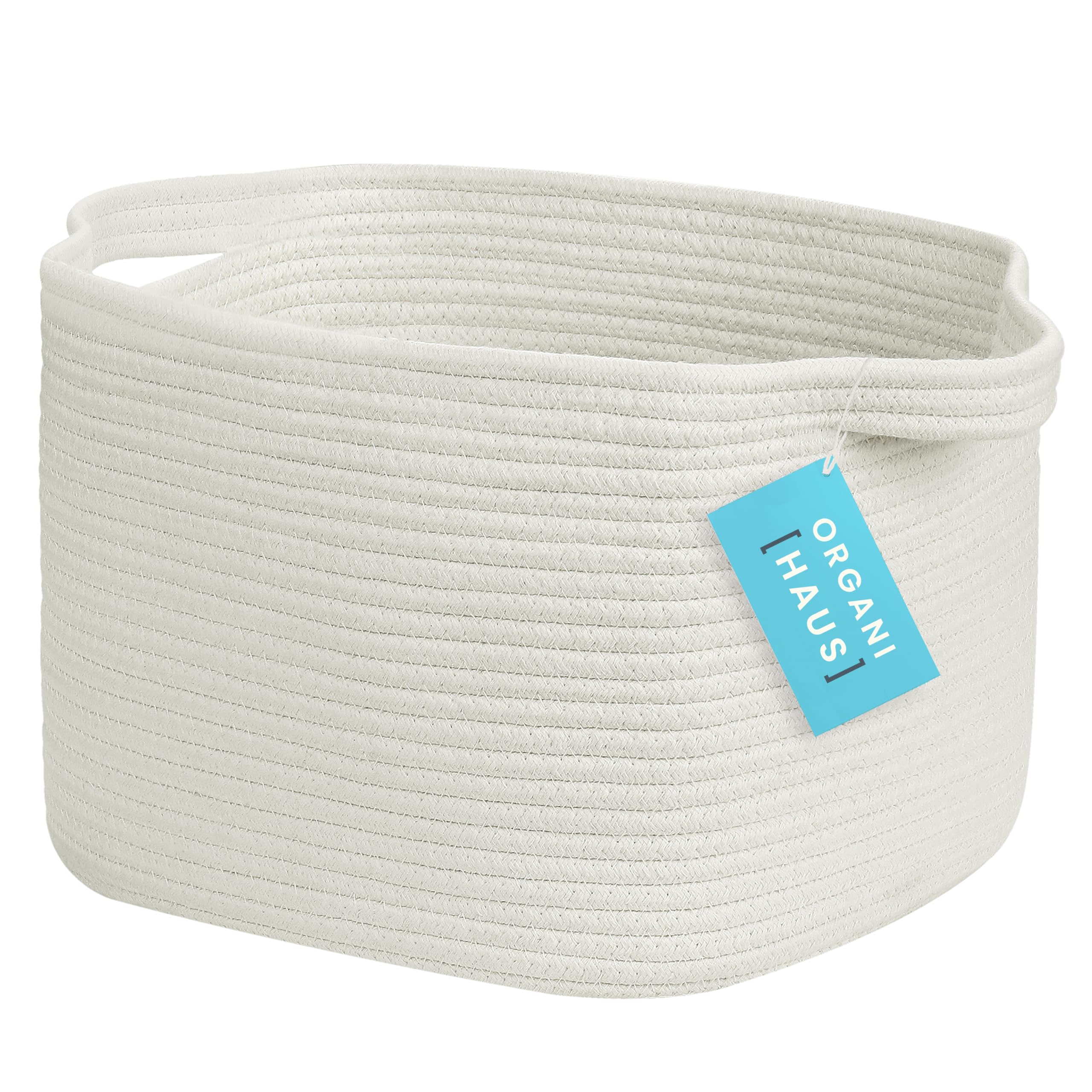OrganiHaus Storage Baskets for Shelves & Bathroom, Small Laundry Basket, Cotton Rope Woven Organiser for Clothes, Toys & Towels, Decorative Home Storage Box - 34x28x24cm, Off-White
