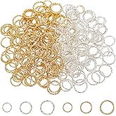 PH PandaHall 300pcs 4 Size Twisted Open Jump Rings Silver Golden Jumprings Connectors O Rings Wire Connector for DIY Dangle Earring Jewelry Making