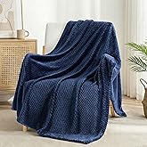 Exclusivo Mezcla Fleece Throw Blanket Extra Large, Super Soft and Warm Blankets for Couch, Sofa and Bed Waffle Textured, Cozy, Fuzzy and Lightweight (Navy Blue, 50x70 Inches)