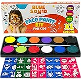 Blue Squid Face Painting Kit for Kids – 120g/4.23oz Face Paint Kit Palette, Stencils, 12 Colors - Safe for Sensitive Skin, Non Toxic Face Painting Kit Professional - Kids Party & Halloween Makeup Kit