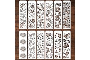 Keluna Flower Border Stencils Painting - 12 Pcs Reusable Ornate Border Stencils for Painting on Wood, Floral Edge Baking Templates Tools, Birth Flower Stencils for Painting on Wood Wall Canvas