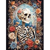 Diamond Art Kits for Adults Skull Flower Diamond Painting Kit 12x16in | 5D Skeleton Diamond Art Painting Kit for Adult, DIY Full Round Drill Skull Gem Art Diamond Dots Kits for Home Wall Decor Gift