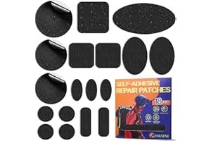 UMAINI Down Jacket Repair Patch Kit, Outdoor Gear Tenacious Repair Tape, Self Adhesive Fabric Patches for Clothes, Waterproof Ripstop Nylon Fabric Patch for Puffer Jacket, Coat, Tent (18 Pcs, Black)