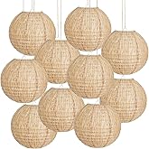10 Pcs 10-Inch Neutral Boho Paper Lanterns | Rustic Burlap Print Hanging Decor for Wedding, Bridal Baby Shower, Dorm Room, All-Season Home Patio