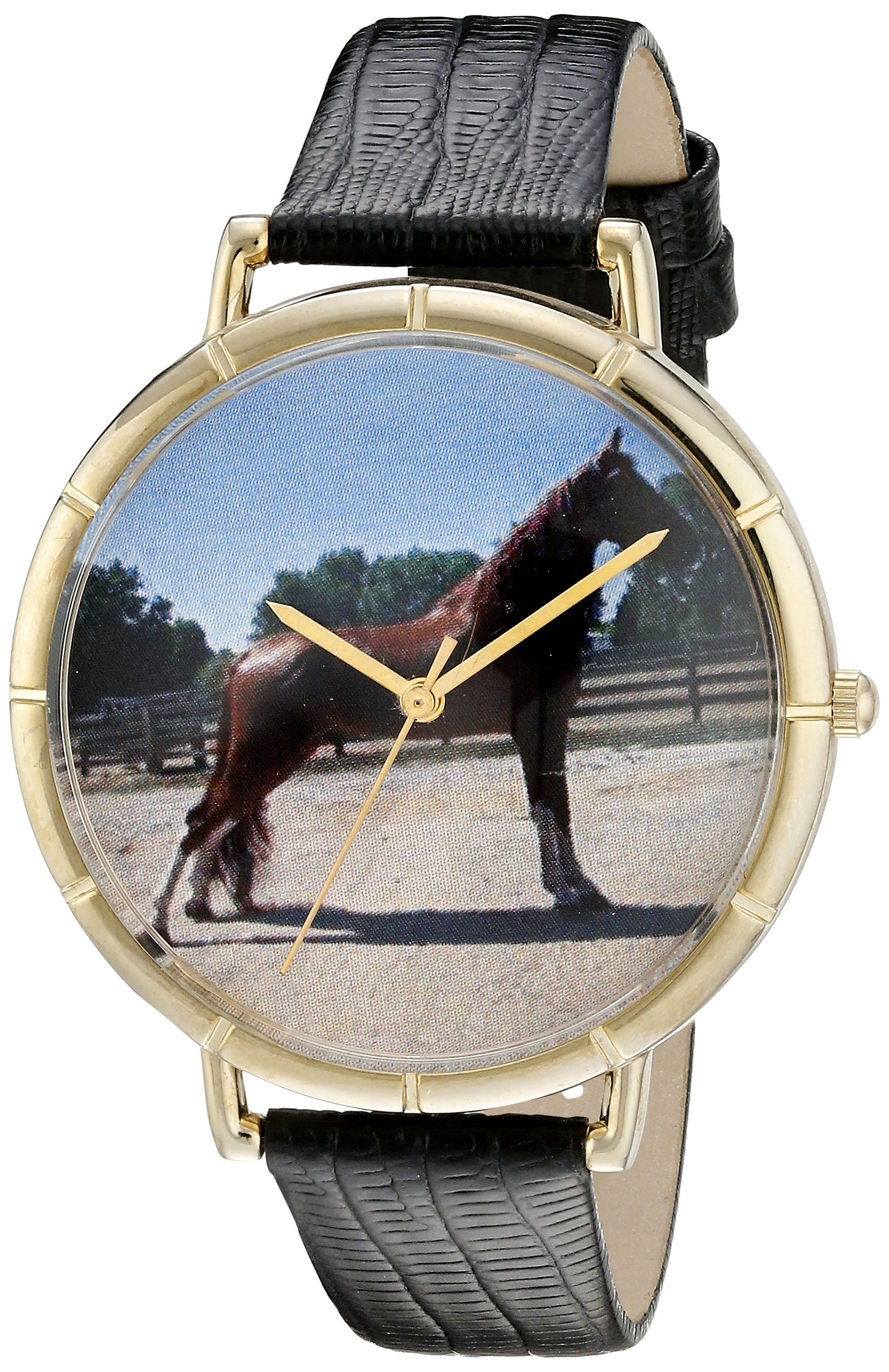 Whimsical Watches Tenessee Walker Horse Black Leather and Goldtone Photo Unisex Quartz Watch with White Dial Analogue Display and Multicolour Leather Strap N-0110031