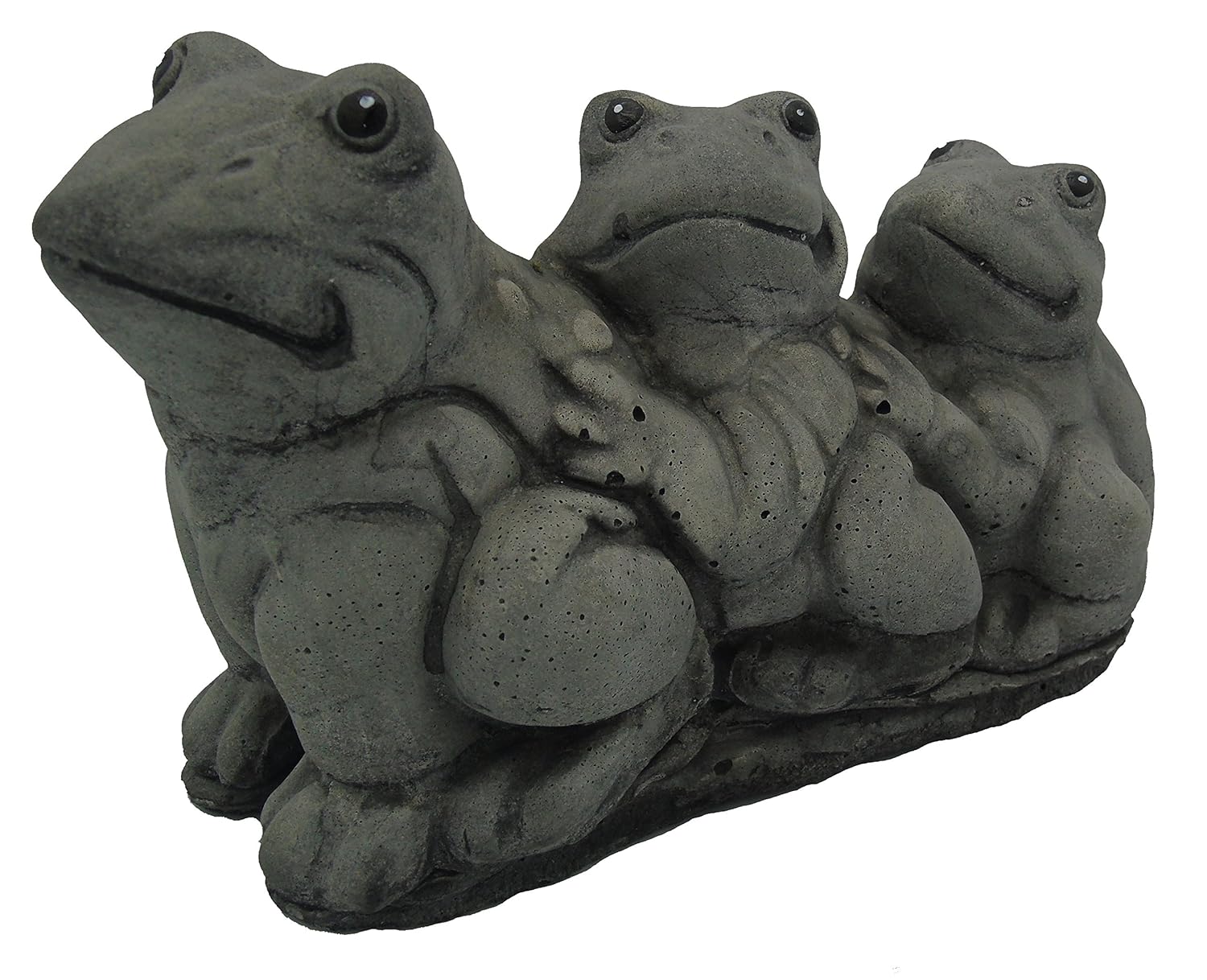 Frogs, 3 in a row (Single Piece).Stone Garden Ornament Hand Mixed, Cast