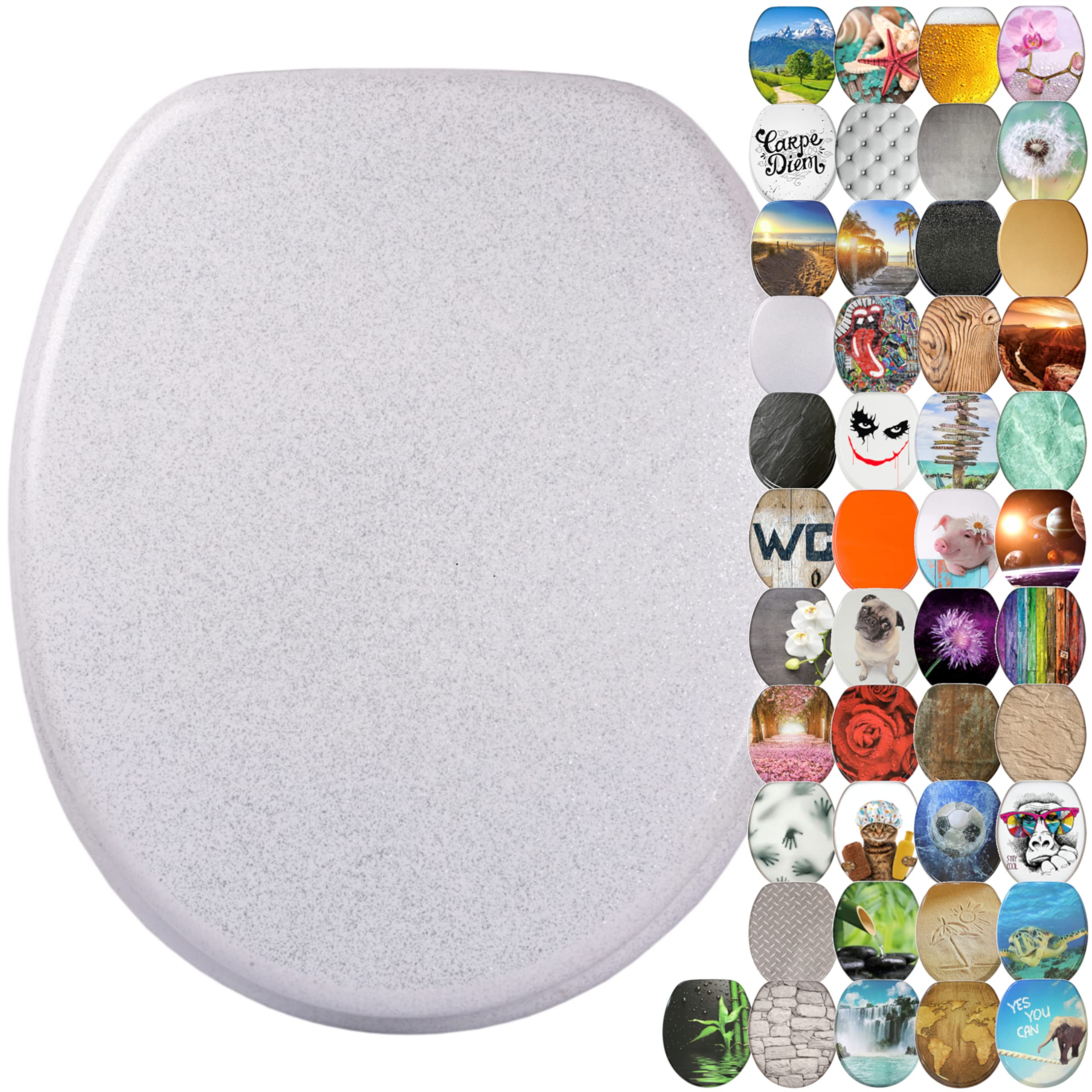 Sanilo Soft Close Toilet Seat, Wide Choice of New Toilet Seats, Stable Hinges, Easy to Mount (Glittering White) — image 1