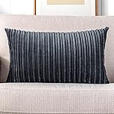 UGASA Velvet Pillow Covers Striped Decorative Throw Pillow Cover Cushion Case with Hidden Zipper for Home Couch/Bedroom/Car, Soft Cozy Solid Oblong, 1 Piece (12"x20", Dark Grey)