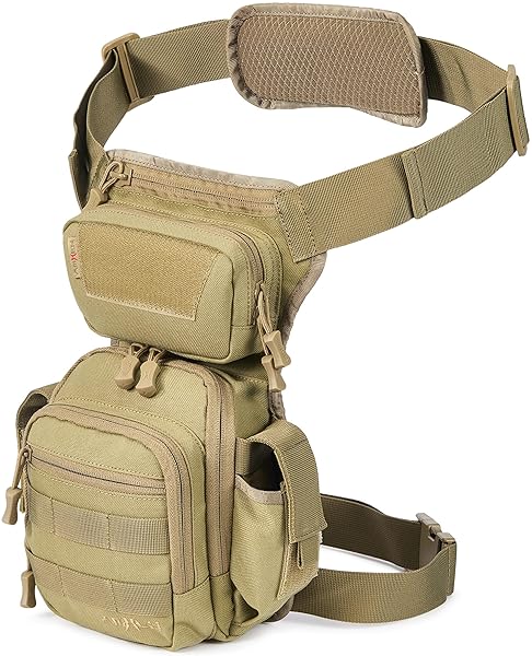 AMHEH 4.5L TACTICAL THIGH BAG – 1050D DROP LEG PACK WITH DETACHABLE LEG STRAP FOR MOTORCYCLE HIKING EVERYDAY CARRY, ADJUSTABLE WAISTS UP TO 59″ (TAN)