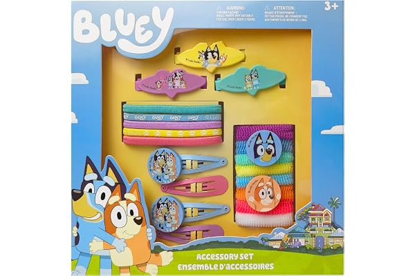 Luv Her Bluey Girls 20 Piece Accessory Set with 3 Barrettes, 4 Snap Hair Clips, 5 Elastics and 8 Terry Ponies- Ages 3+